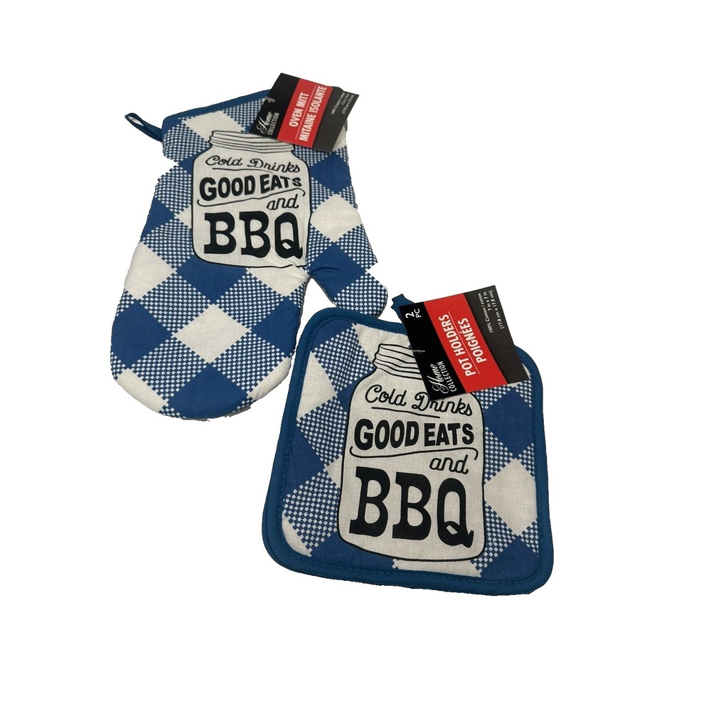 home collection‎ 1 oven mitt 2 pot holds COLD DRINKS GOOD EATS BBQ
